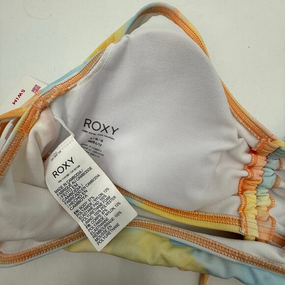 Roxy Bikini Top Size Large NWT Rainbow Cloud Bralette Tie Dye Beach Surf Swim - Picture 12 of 16